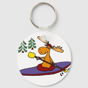 Funny Kayaking Moose Keychain