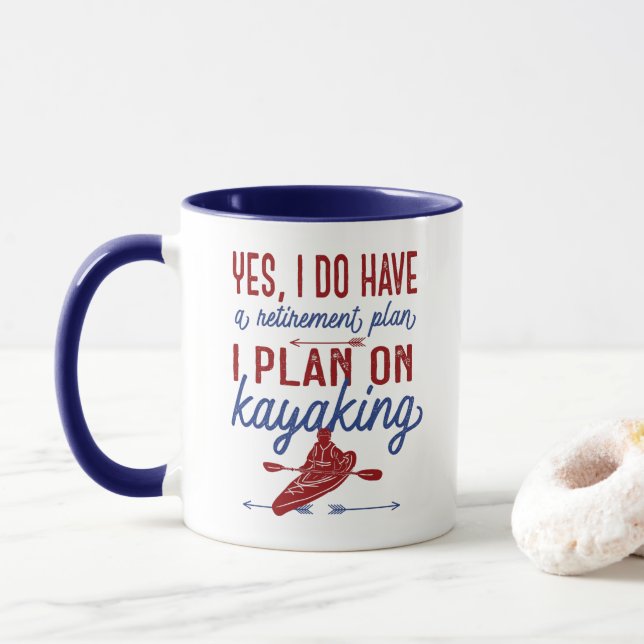Funny Kayaking Retirement Plan Red and Blue Mug (With Donut)