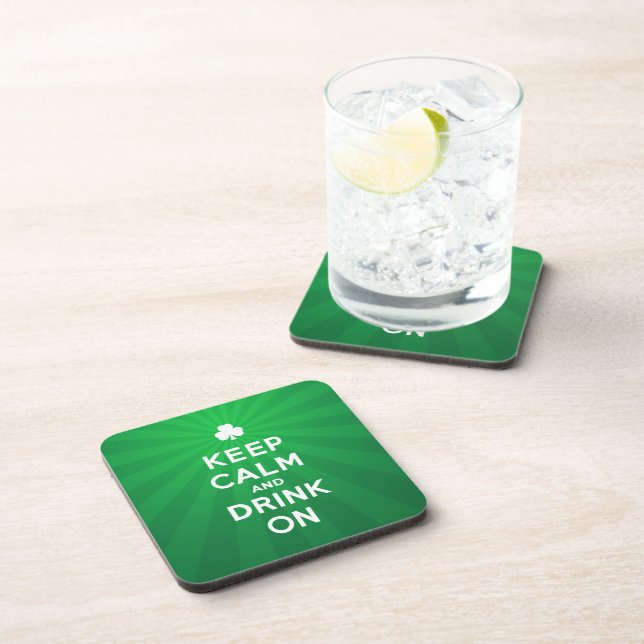 Funny Keep Calm and Drink On St. Patrick Beverage Coaster (Right Side)