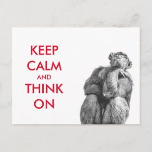 Funny Keep Calm and Think On Chimpanzee Postcard