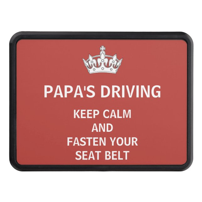 Funny Keep Calm Father's Day Dad's Driving Red Hitch Cover (Front)