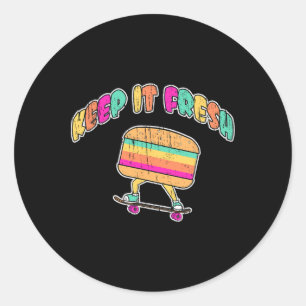 Funny Keep It Fresh Skateboard Burger Retro Vintag Classic Round Sticker
