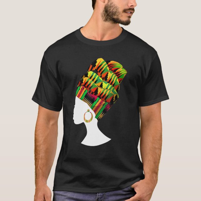 Funny Kente Cloth Head Wrap Gift For African Ameri T-Shirt (Front)