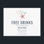 Funny Key West Beach Wedding Save the Dates Announcement Postcard<br><div class="desc">Funny wedding save the date postcards in a watercolor starfish and coral beach design which reads "Free drinks (and we're getting married)". Customize with your wedding details on the front and backside of postcard. These are perfect for any couple planning a beach wedding in Key West or any other beach...</div>