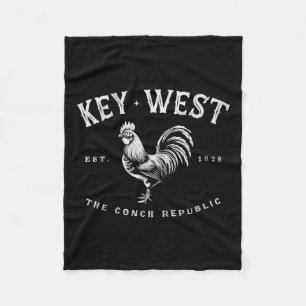 Funny Key West Rooster Chicken Sunrise Fishing Sur Fleece Blanket