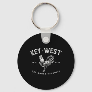 Funny Key West Rooster Chicken Sunrise Fishing Sur Keychain