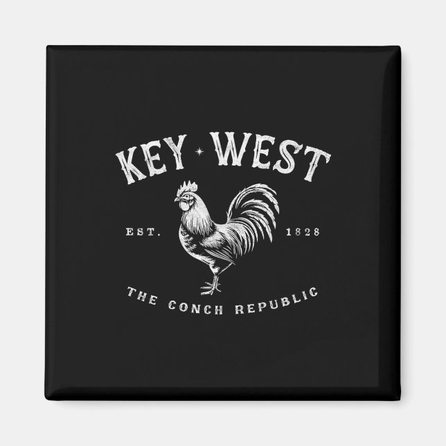 Funny Key West Rooster Chicken Sunrise Fishing Sur Magnet (Front)