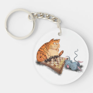 Funny Keychain Cat and Mouse Playing Chess