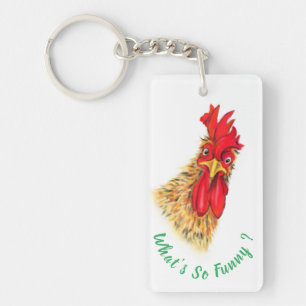 Funny  Keychain Surprised Rooster - Custom Text