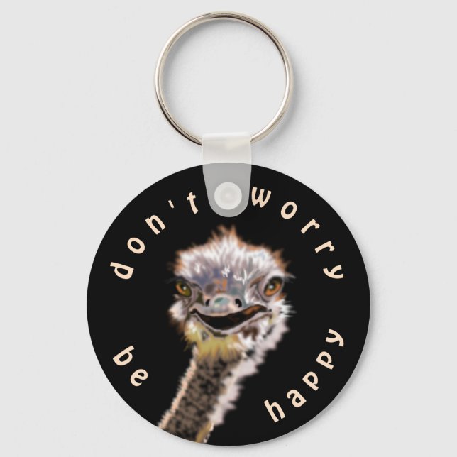 Funny Keychain with Happy Ostrich - Customizable (Front)