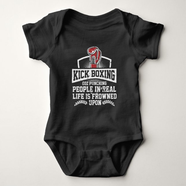 Funny Kickboxing Gift for Rude Martial Arts Boxer Baby Bodysuit (Front)