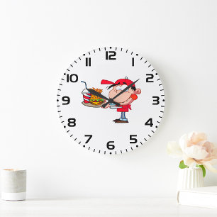 Funny Kid Fast Food Lover Burger, Fries and Drink Large Clock