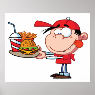 Funny Kid Fast Food Lover Burger, Fries and Drink Poster