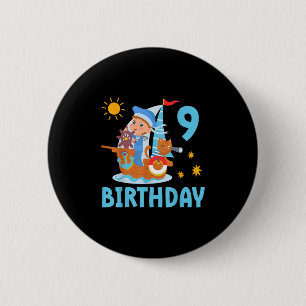 Funny Kids 9th Birthday Party Sailboat Sailing Boa Button