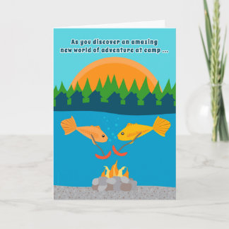 Funny Kids at Summer Camp Fish Roasting Weenies Card