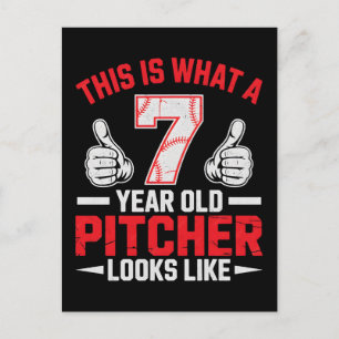 Funny kids baseball pitcher typography design holiday postcard