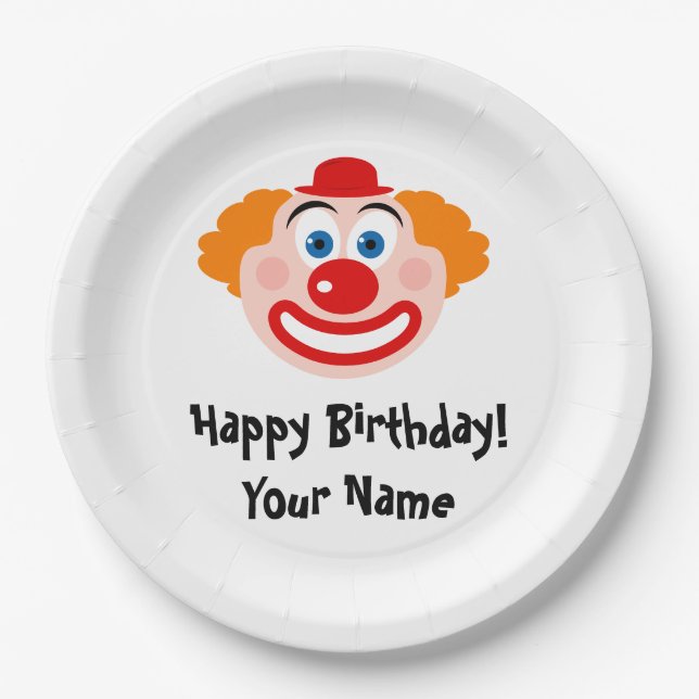 Funny kid's Birthday clown cartoon custom Paper Plates (Front)