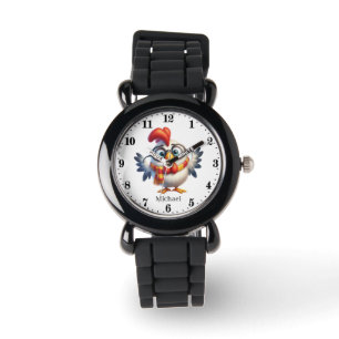 Funny kids bots add name funny rooster watch