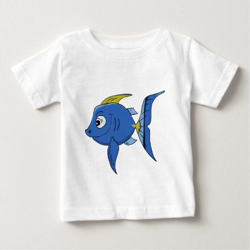 Funny kids cartoon blue and yellow angle fish baby T_Shirt