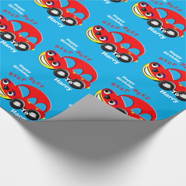 Funny Kids Cartoon Car Theme Personalized Wrapping Paper (Corner)