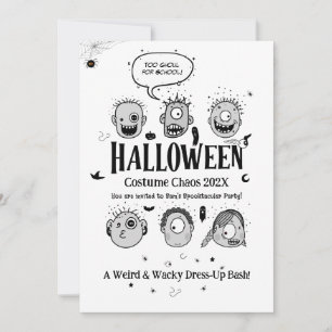 Funny Kids Halloween Weird Wacky Monster Costume Invitation