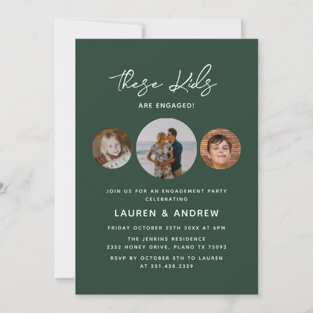 Funny Kids Photo Calligraphy Engagement Party Invitation (Front)