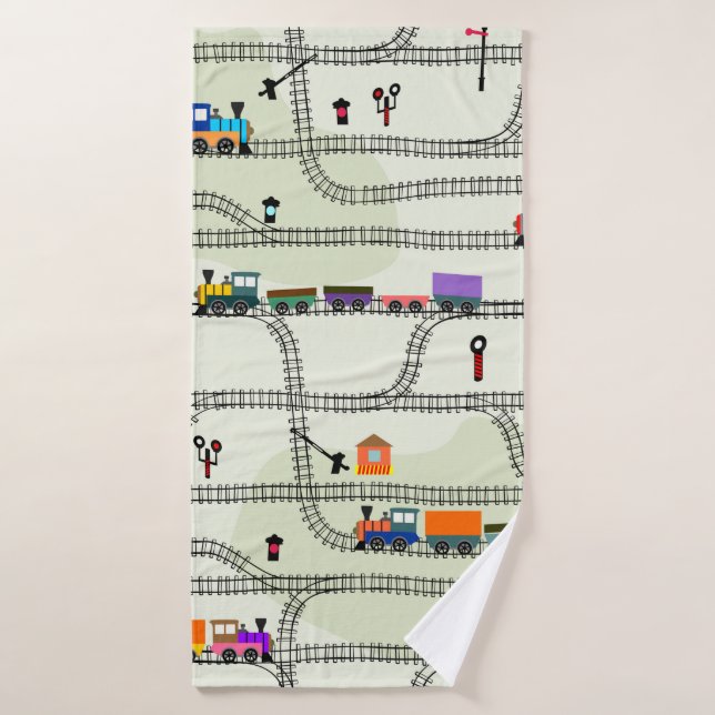 Funny kids seamless pattern railway with locomotiv bath towel (Bath Towel)