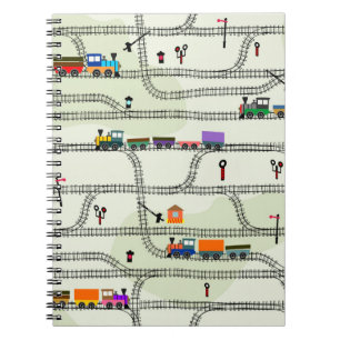 Funny kids seamless pattern railway with locomotiv notebook