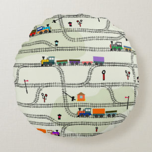 Funny kids seamless pattern railway with locomotiv round pillow