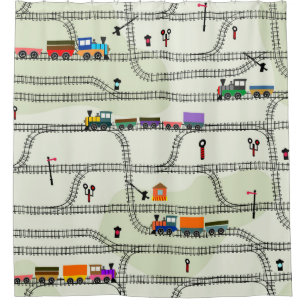 Funny kids seamless pattern railway with locomotiv shower curtain