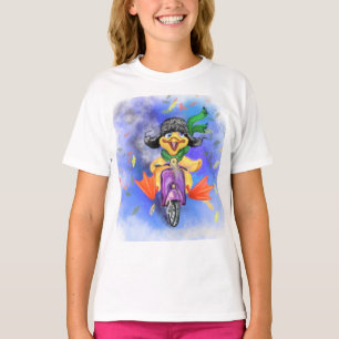 Funny Kids T-Shirt with Yellow Duck Drives Scooter