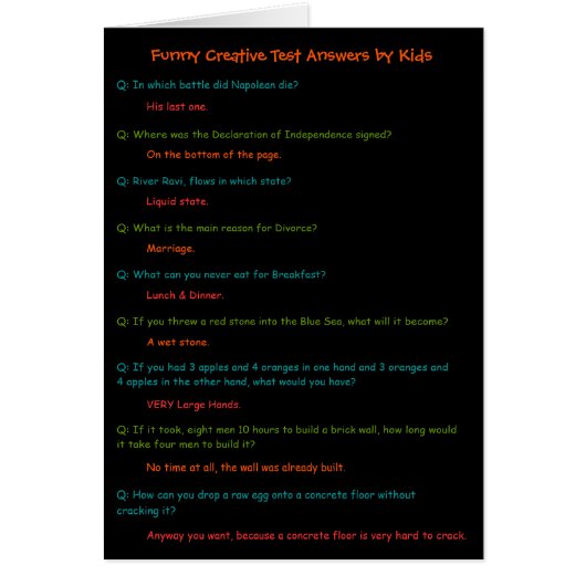 Funny Kids Test Answers Card to Send a Smile (Front)