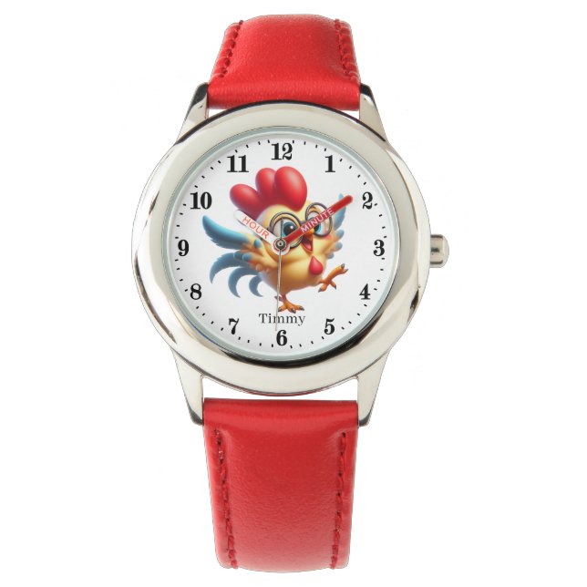 Funny kids unisex rooster add name watch (Front)