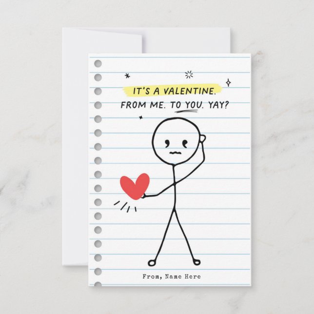 Funny Kids Valentine's Day Stick Figure Humor card (Front)
