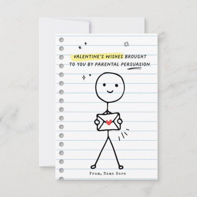 Funny Kids Valentine's Day Stick Figure Humor card (Front)