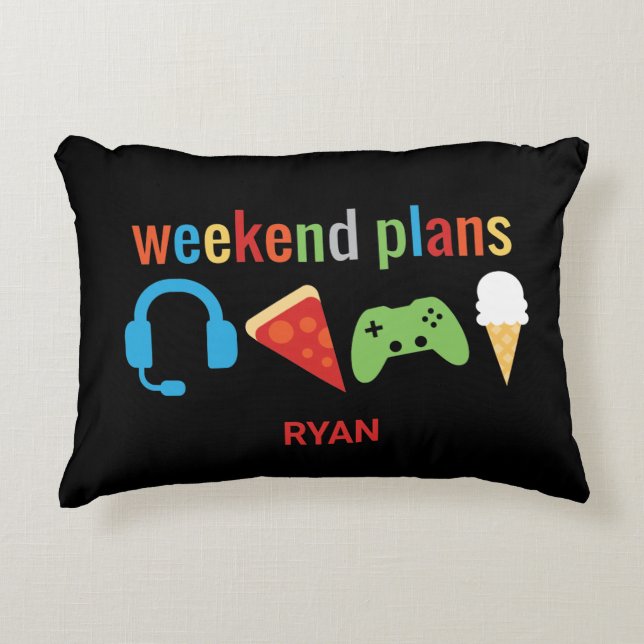 Funny Kids Weekend Plans Gamer Video Game Boys Accent Pillow (Front)