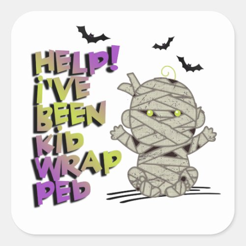 Funny Kidwrapped Mummy Baby GreenPurple ID683 Square Sticker