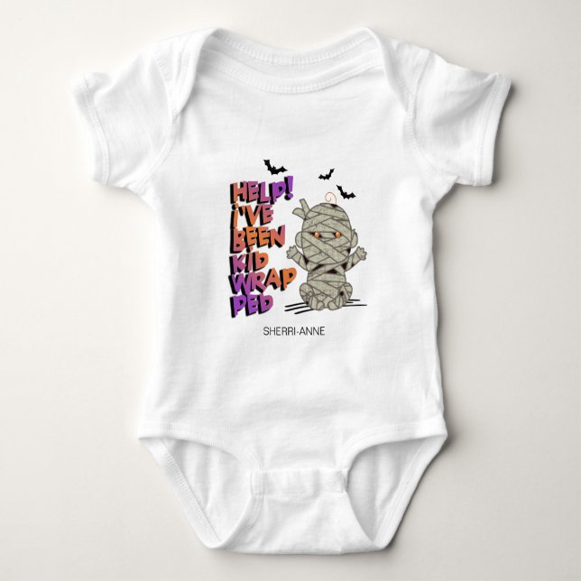 Funny Kidwrapped Mummy Baby Orange ID683 Baby Bodysuit (Front)
