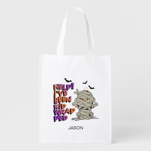 Funny Kidwrapped Mummy Baby Orange ID683 Grocery Bag