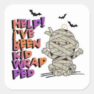 Funny Kidwrapped Mummy Baby Orange/Purple ID683 Square Sticker