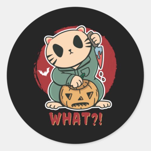 Funny Killer Cat Scary Horror Movie Halloween Classic Round Sticker
