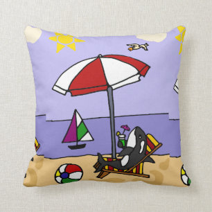 Funny Killer Whale at the Beach Throw Pillow