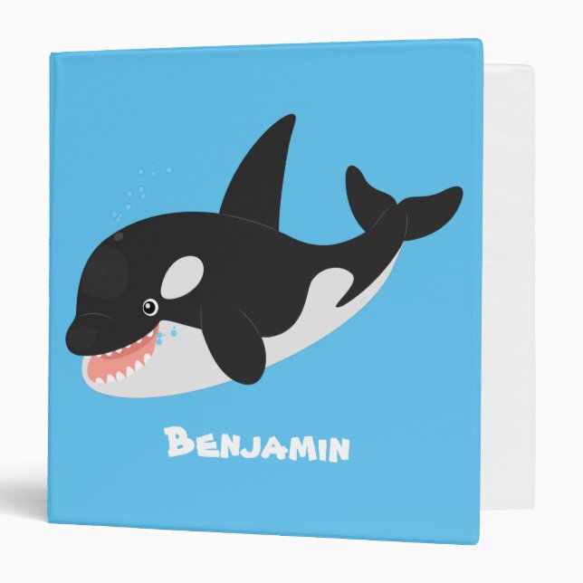 Funny killer whale orca cute cartoon illustration 3 ring binder (Front/Inside)