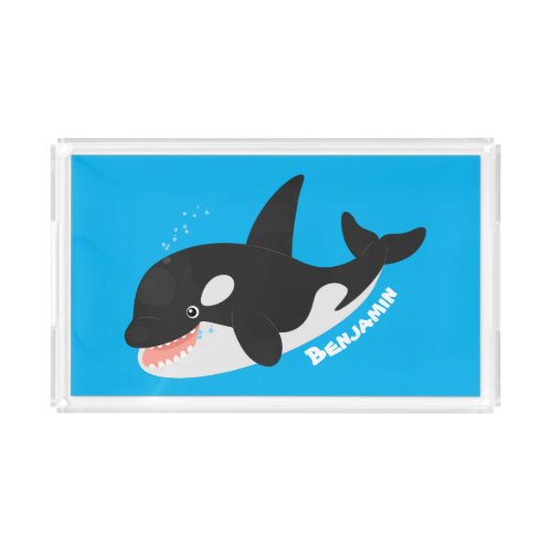 Funny killer whale orca cute cartoon illustration acrylic tray