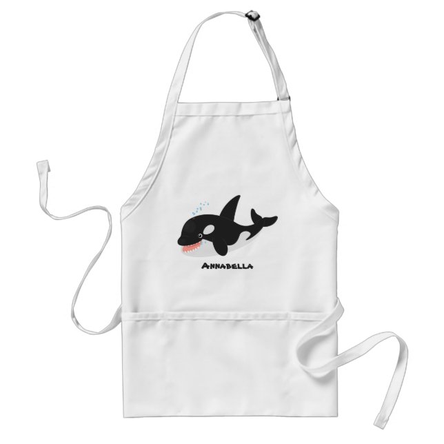 Funny killer whale orca cute cartoon illustration adult apron (Front)