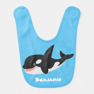 Funny killer whale orca cute cartoon illustration baby bib