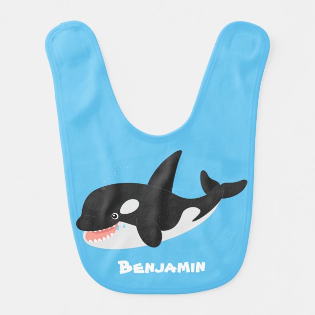 Funny killer whale orca cute cartoon illustration baby bib (Front)