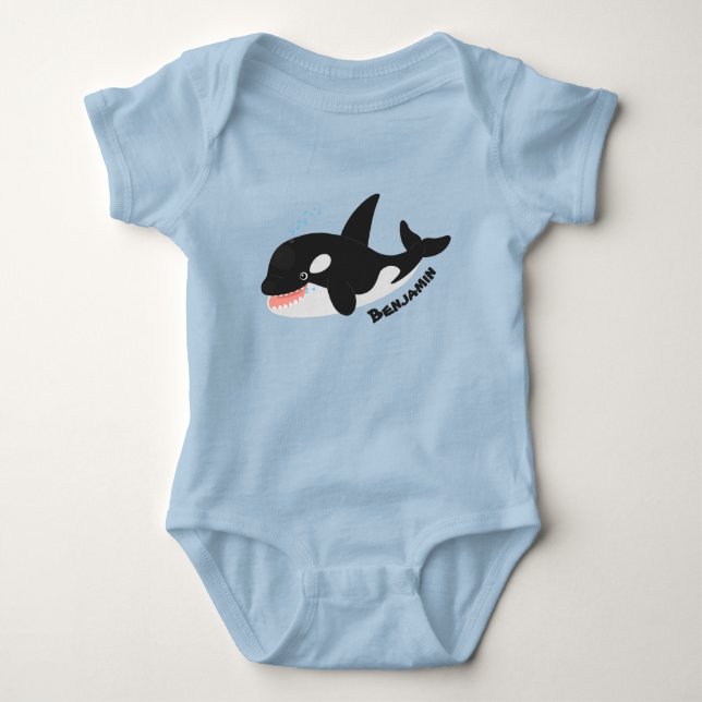 Funny killer whale orca cute cartoon illustration  baby bodysuit (Front)