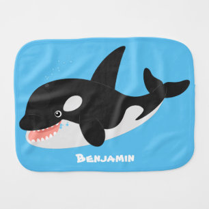 Funny killer whale orca cute cartoon illustration baby burp cloth