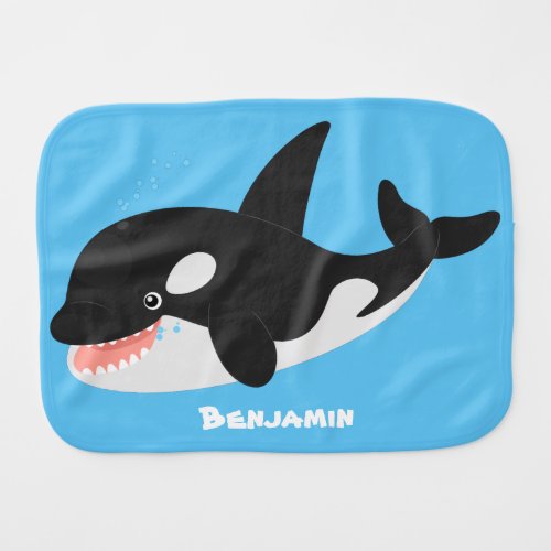 Funny killer whale orca cute cartoon illustration baby burp cloth